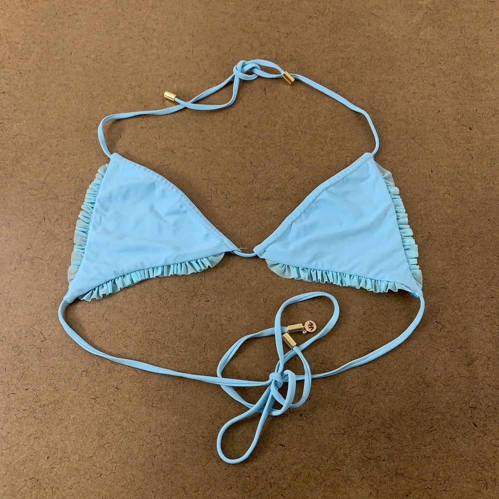 Hojlie Watman Women's Size Small Blue Ruffle Trim Triangle Bikini Swim Top New